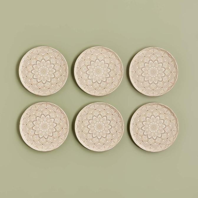 Mandala Porselen Servis Tabağı 6'lı Bej (25 cm)